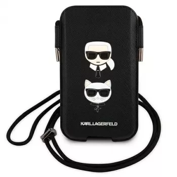 Karl Lagerfeld Ikonik Karl & Choupette Head Saffiano trdi ovitek za Apple iPhone 12 Pro Max 6,7 inch črna