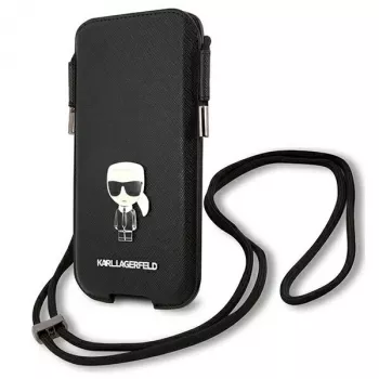 Karl Lagerfeld Saffiano Ikonik trdi ovitek za Apple iPhone 12 Pro Max, črn