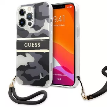 Guess GUHCP13LKCABBK trdi ovitek za iPhone 13 Pro / 13 6,1 inch, Black Camo Strap Collection