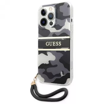 Guess GUHCP13XKCABBK trda torbica za iPhone 13 Pro Max Camo Strap Collection, črna