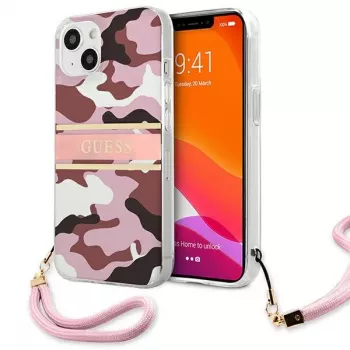 Guess GUHCP13MKCABPI trdi ovitek za iPhone 13 / 14 / 15 6,1 inch Pink Camo Strap Collection