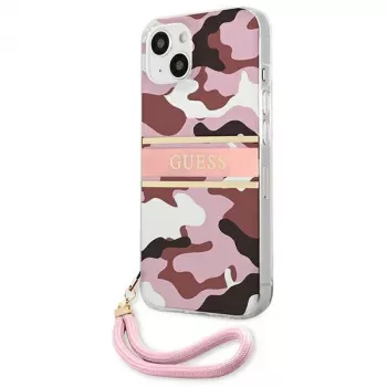 Guess GUHCP13MKCABPI trdi ovitek za iPhone 13 / 14 / 15 6,1 inch Pink Camo Strap Collection