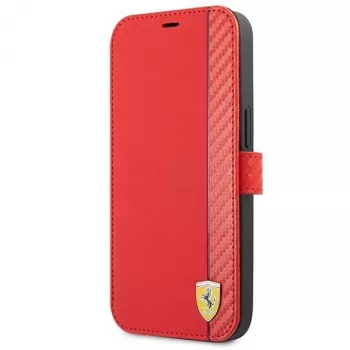 Ferrari FESAXFLBKP13SRE On Track Carbon Stripe ovitek zložljiv za iPhone 13 mini, rdeč