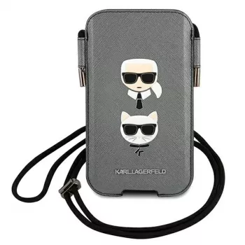 Karl Lagerfeld Ikonik trda lupina za Apple iPhone 12 Pro Max, siva Saffiano PU, dizajn glave Karl & Choupette