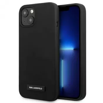 Karl Lagerfeld silikonski hrbtni ovitek s ploščico za Apple iPhone 13 mini 5,4 palca - črn