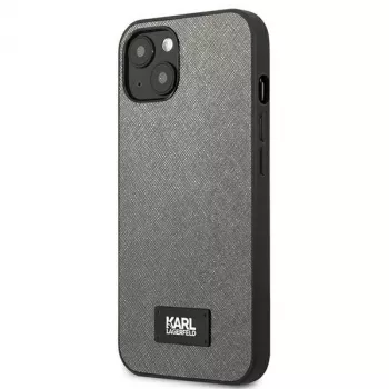 Karl Lagerfeld Saffiano trdi ovitek s ploščico za Apple iPhone 13 mini 5,4 palca - srebrn