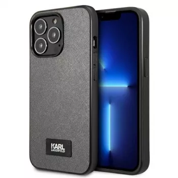 Karl Lagerfeld KLHCP13LSFMP2DG Saffiano trdi ovitek s ploščico za iPhone 13 Pro / 13 6,1 palca - srebrn