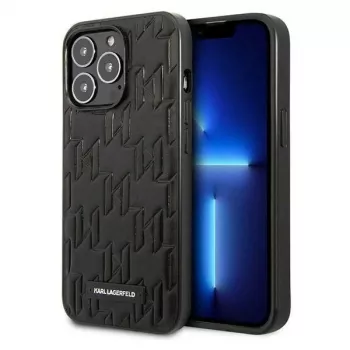 Karl Lagerfeld KLHCP13LMNMP1K trdi ovitek za iPhone 13 Pro / 13 6,1 palca, črn, monogram s ploščico
