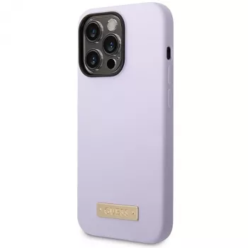 Guess GUHMP14LSBPLU silikonski trdi ovitek s ploščico z logotipom za Apple iPhone 14 Pro 6,1 palca - vijoličen, združljiv z MagSafe