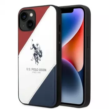 U.S. POLO ASSN. Tricolor Embossed hrbtni ovitek za Apple iPhone 14 Plus / 15 Plus 6,7 palca - bel