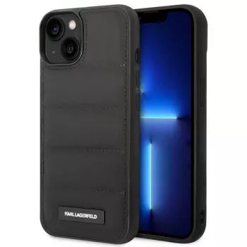 Karl Lagerfeld KF001090 Puffy Elongated Logo trdi ovitek za iPhone 14 Plus / 15 Plus 6,7 palca črn