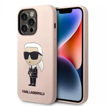Karl Lagerfeld KLHCP14XSNIKBCP Ikonik silikonski trdi ovitek za iPhone 14 Pro Max 6,7 inch roza