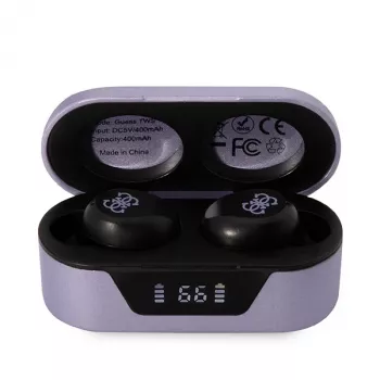 Guess GUTWST31EU prave brezžične stereo Bluetooth 5.3 ušesne slušalke s polnilnim ohišjem vijolične