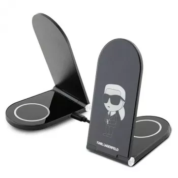 Karl Lagerfeld zložljiv brezžični polnilnik 2 v 1 15W, črn Ikonik MagSafe