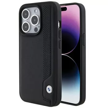 BMW BMHCP15X22RBDK trdi usnjeni ovitek Blue Dots za iPhone 15 Pro Max 6,7 inch črn