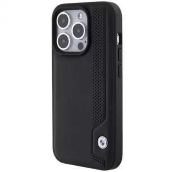 BMW BMHCP15X22RBDK trdi usnjeni ovitek Blue Dots za iPhone 15 Pro Max 6,7 inch črn