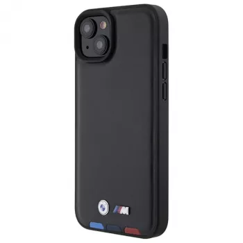 BMW M Collection usnjeni ovitek Leather Stamp za iPhone 15 Plus / 14 Plus 6,7 inch črni tricolor