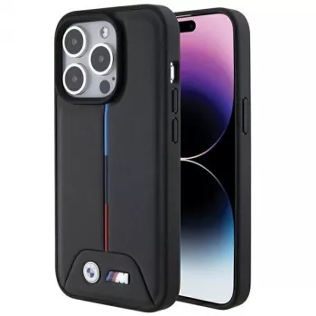 BMW BMHCP15L22PVTK iPhone 15 Pro 6,1 inch črn trdi ovitek prešito tricolor