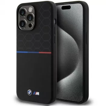 BMW M silikonski ovitek z vzorcem MagSafe za iPhone 15 Pro Max 6,7 inch črn