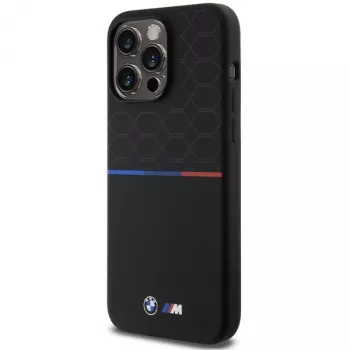BMW M silikonski ovitek z vzorcem MagSafe za iPhone 15 Pro Max 6,7 inch črn