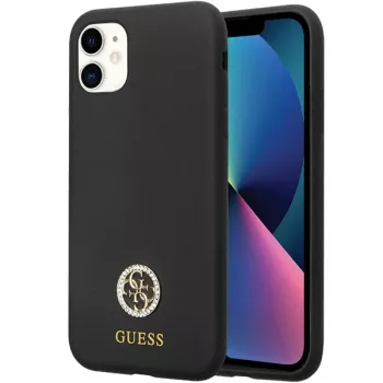 Guess GUHCN614DGPK trdi silikonski ovitek Logo Strass 4G zadnji pokrov za Apple iPhone 11 / Xr 6,1 inch črn