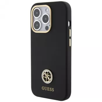 Guess GUHCP15XM4DGPK trdi silikonski ovitek Logo Strass 4G zadnji pokrov za Apple iPhone 15 Pro Max 6,7 inch črn