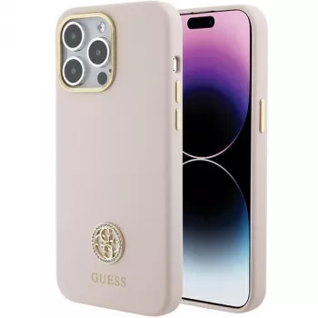 Guess GUHCP15XM4DGPP iPhone 15 Pro Max 6,7 inch roza silikonski trdi ovitek z logotipom iz strass 4G