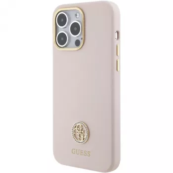 Guess GUHCP15XM4DGPP iPhone 15 Pro Max 6,7 inch roza silikonski trdi ovitek z logotipom iz strass 4G