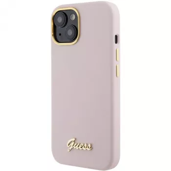 Guess GUHCP15SSMBSLP silikonski trdi ovitek Script Metal Logo & Frame za Apple iPhone 15 / 14 / 13 6,1 inch roza
