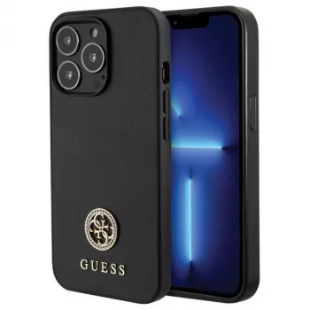 Guess GUHCP13LPS4DGPK trdi ovitek za Apple iPhone 13 Pro 6,1 inch črn kovinski logotip iz strass
