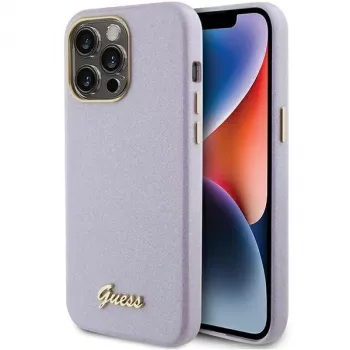 Guess GUHCP15LPGMCSL bleščeči gladki trdi ovitek Glitter Glossy Script za iPhone 15 Pro 6,1 inch lila