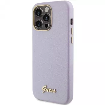 Guess GUHCP15LPGMCSL bleščeči gladki trdi ovitek Glitter Glossy Script za iPhone 15 Pro 6,1 inch lila