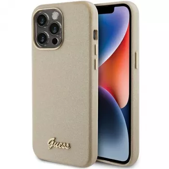 Guess GUHCP15XPGMCSD Glitter Glossy Script trda torbica za Apple iPhone 15 Pro Max 6,7 inch, Light Gold