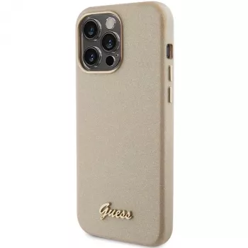 Guess GUHCP15XPGMCSD Glitter Glossy Script trda torbica za Apple iPhone 15 Pro Max 6,7 inch, Light Gold