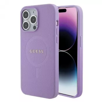 Guess GUHMP15LPSAHMCU Saffiano MagSafe trda torbica za Apple iPhone 15 Pro 6,1 inch, vijolična