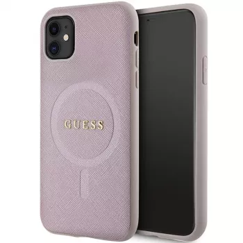 Guess GUHMN61PSAHMCP trda ovitek Saffiano MagSafe za iPhone 11 / Xr 6.1 roza