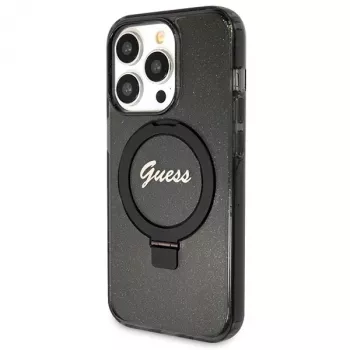 Guess Script Glitter Collection trda ovitek z obročem MagSafe za iPhone 13 Pro / 13 6.1 črn