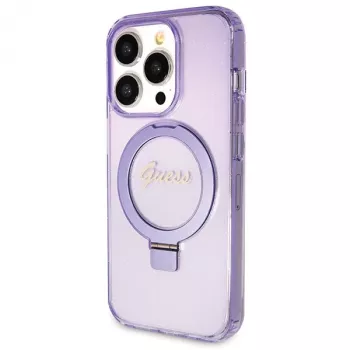 Guess GUHMP13XHRSGSU ovitek za iPhone 13 Pro Max 6,7 inch, vijoličen, s stojalom z obročem, Script Glitter, MagSafe
