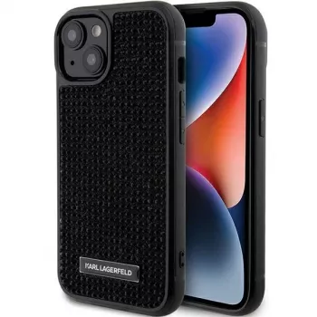 Karl Lagerfeld KLHCP15SHDSPLK iPhone 15 / 14 / 13 6.1 črn trda ovitek logotip iz kristalčkov kovinska plošča