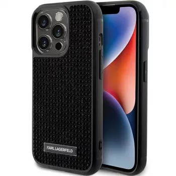 Karl Lagerfeld KLHCP15LHDSPLK ovitek za iPhone 15 Pro 6,1 inch, črn, logotip iz kristalov, kovinska plošča