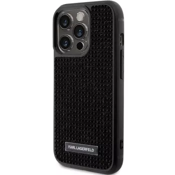 Karl Lagerfeld KLHCP15LHDSPLK ovitek za iPhone 15 Pro 6,1 inch, črn, logotip iz kristalov, kovinska plošča