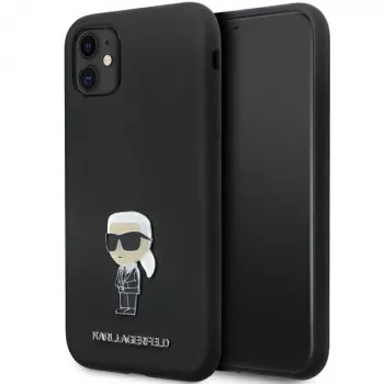 Karl Lagerfeld Ikonik silikonski ovitek s kovinsko iglo za Apple iPhone 11 / iPhone XR 6,1 inch, črn