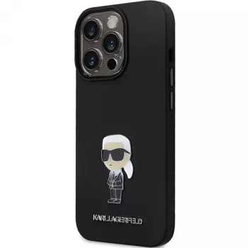Karl Lagerfeld KLHCP13LSMHKNPK Ikonik silikonski ovitek s kovinsko zaponko za iPhone 13 Pro / 13 6.1, črn