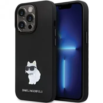 Karl Lagerfeld KLHCP14LSMHCNPK silikonski trdi ovitek s kovinsko zaponko za iPhone 14 Pro 6,1 inch – črn
