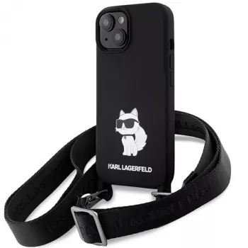 Karl Lagerfeld KLHCP15SSCBSCNK iPhone 15 / 14 / 13 6.1 trdi ovitek črn Crossbody silikon Choupette