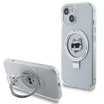 Karl Lagerfeld KLHMP15SHMRSCHH bela trda školjka z obročem Choupette Head MagSafe za iPhone 15 / 14 / 13 6,1 inch