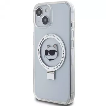 Karl Lagerfeld KLHMP15SHMRSCHH bela trda školjka z obročem Choupette Head MagSafe za iPhone 15 / 14 / 13 6,1 inch
