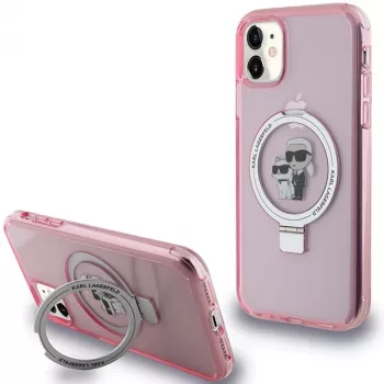 Karl Lagerfeld KLHMN61HMRSKCP iPhone 11 / XR 6.1 roza trdi ovitek z obročem Karl & Choupette MagSafe