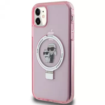 Karl Lagerfeld KLHMN61HMRSKCP iPhone 11 / XR 6.1 roza trdi ovitek z obročem Karl & Choupette MagSafe