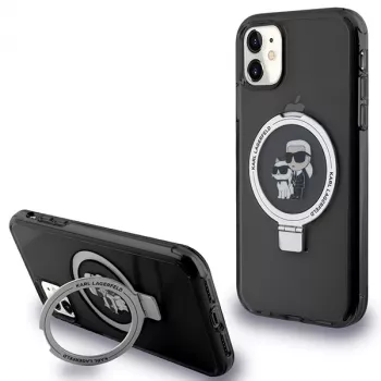 Karl Lagerfeld KLHMN61HMRSKCK trdi ovitek z obročem za iPhone 11 / Xr 6.1 črn MagSafe Karl & Choupette